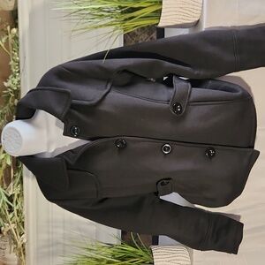 YMI Black Pea Coat with Button Waist Tabs Med